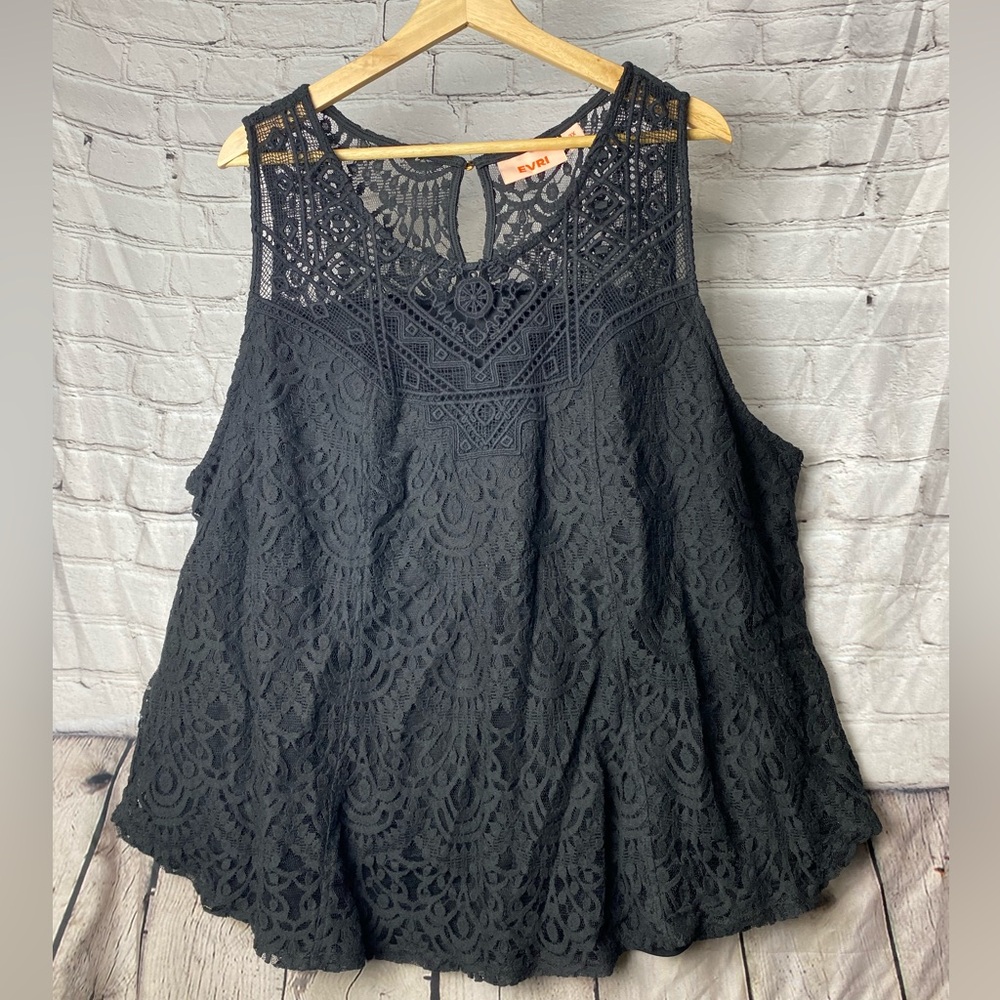 EVRI lace black tank top, size 3x